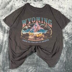 Y2K Wyoming Black Graphic T-Shirt - size large